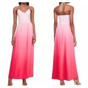 Express Ombre Dip Dye Pink Halter Maxi Dress Size Medium Petite nwt (0475) Read